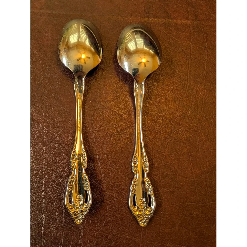 Oneida Community Brahms Stainless Steel Teaspoons Set of 2 Glossy Floral Ornate